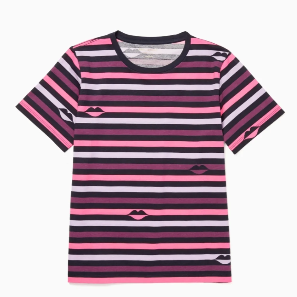 Kate Spade Striped Pink & Purple Lips Graphic Tee Size S